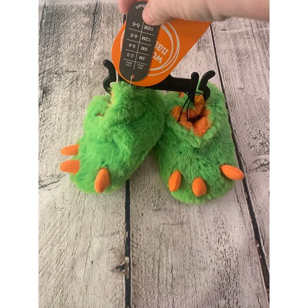 WONDER NATION Unisex Kids Green Claw Slippers / Size: 3